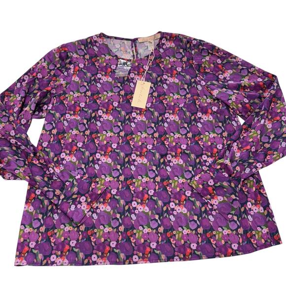 Hutch Top‎ Womens Large Purple Lavender Watercolor Whimsy Floral Davy Blouse - Picture 2 of 10